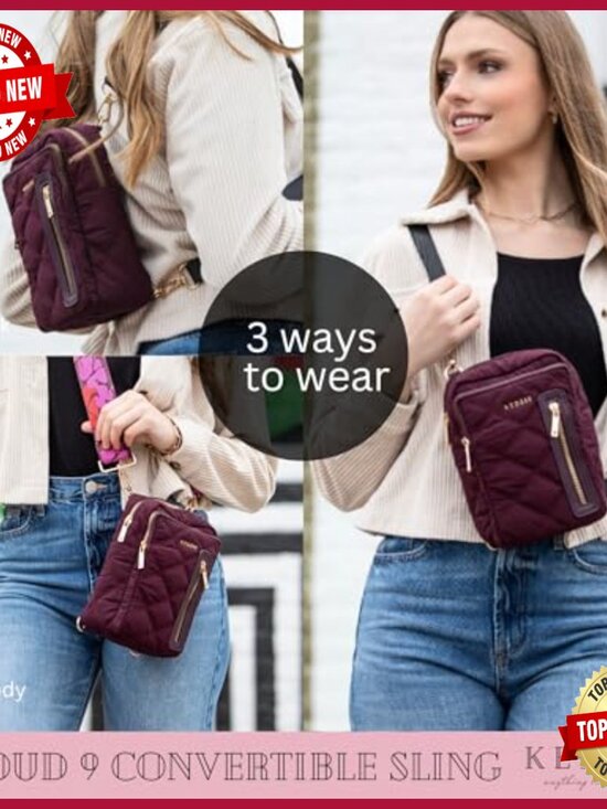 Quilted Puffer Convertible Sling Bag with Interchangeable Strap